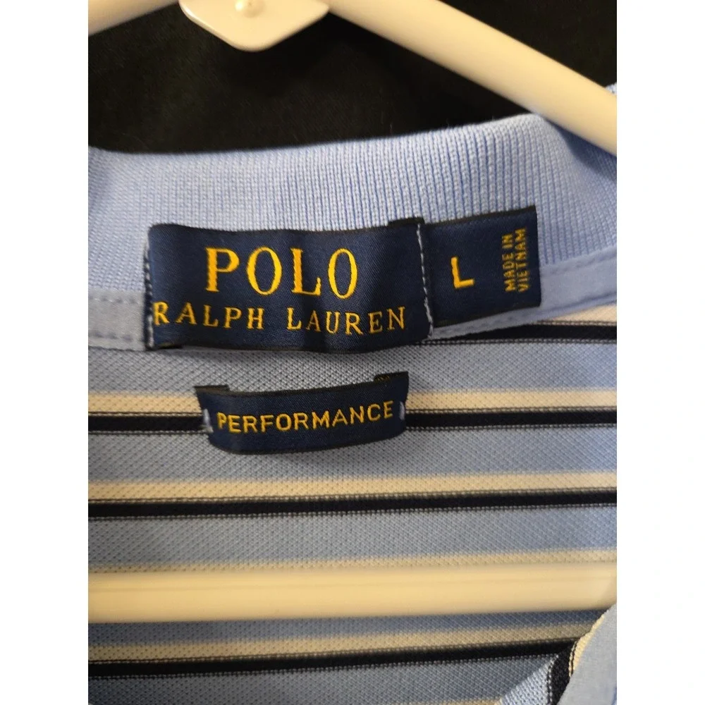 Polo Ralph Lauren Performance Golf Shirt Mens L Blue‎ Stretch Striped NWOT KNIT